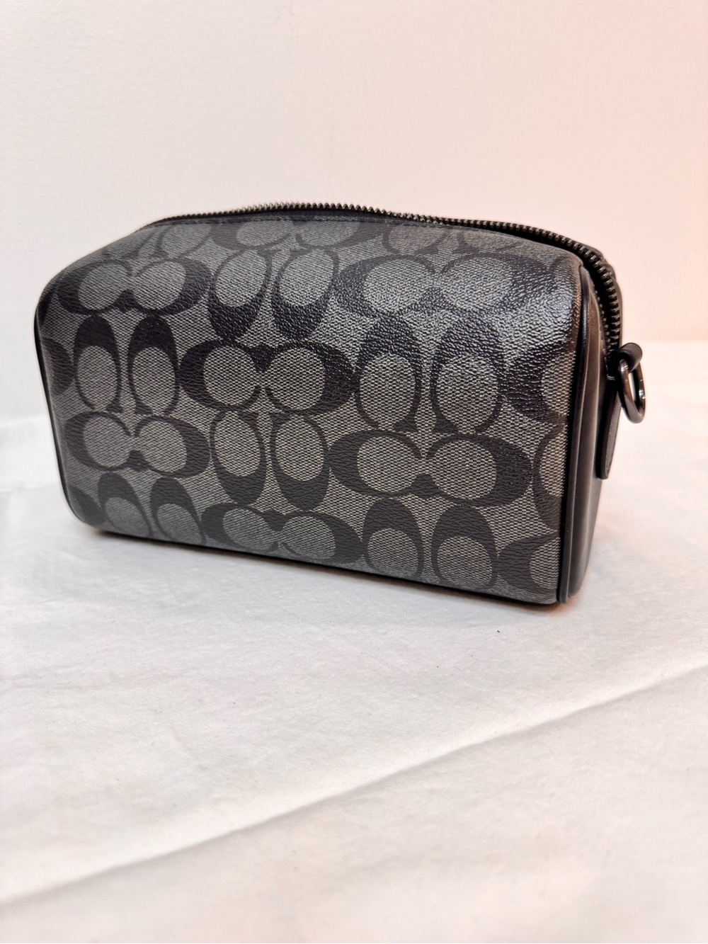 Coach Men’s Signature Logo Toiletry Pouch in Charcoal and Black